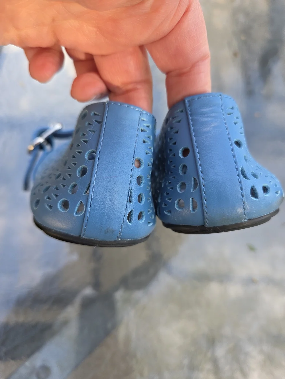 Jeffrey Campbell Blue Perforated Laser Cut Mary Ballet Jane Flats Buckle Strap - Picture 5 of 9